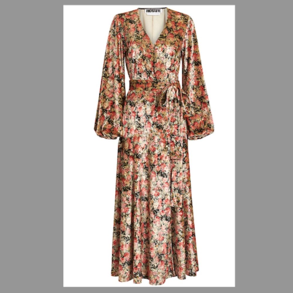ROTATE Birger Christensen Beatrix Velvet Floral Wrap Dress
